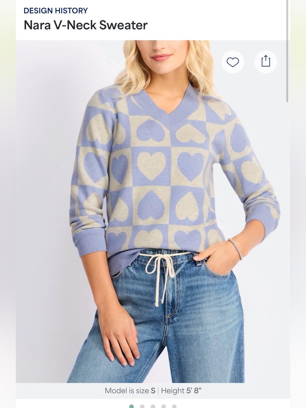 Design History Nara V-Neck Sweater - Light Blue & Cream